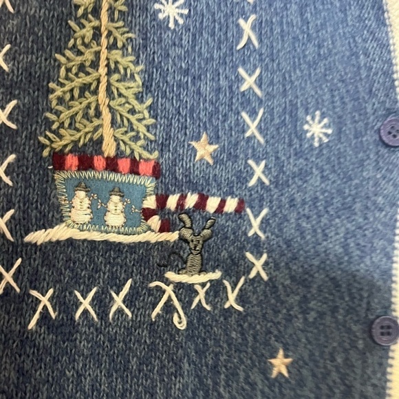 Christopher & Banks Cat Christmas Hand Embroidered Knit Winter Cardigan Large - Picture 7 of 8
